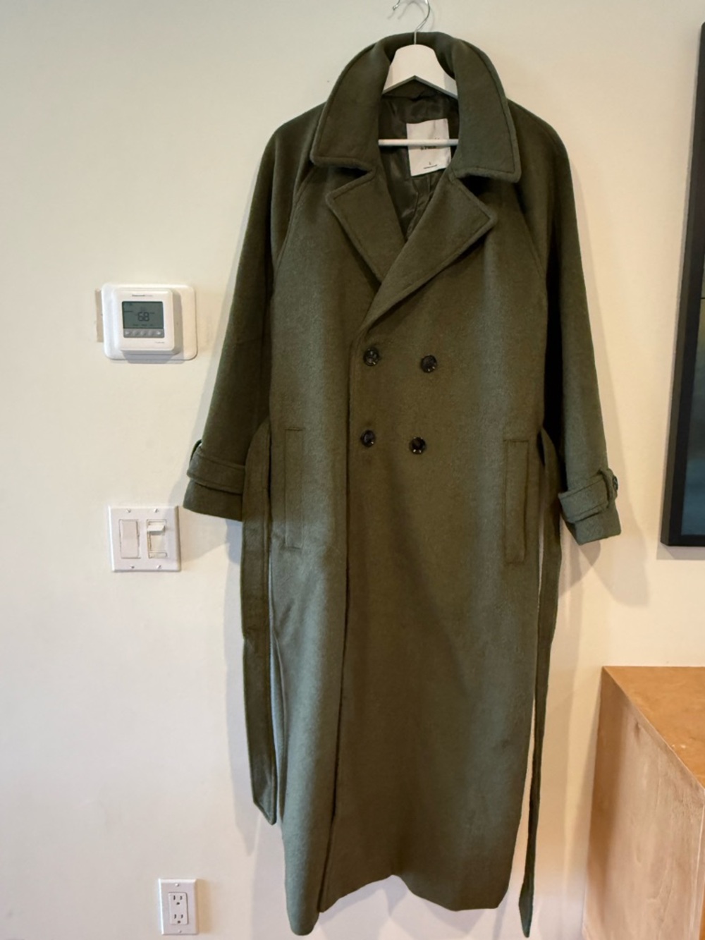 Women’s Abercrombie & Fitch Olive Winter Dress Coat - Double-Breasted Tie Waist